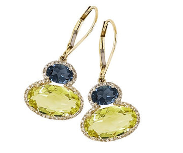 9ct Lemon Q Iolite Diamond Earrings Gold jewellery Gerrim International 