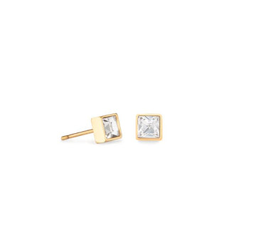 Coeur De Lion Brilliant Square Clear Crystal Gold Earrings 0.5cm Earrings Timesupply 