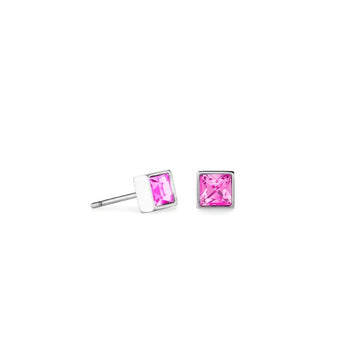 Coeur De Lion Brilliant Square Pink Crystal Silver Earrings 0.5cm Earrings Timesupply 