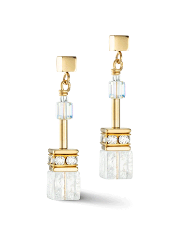 Coeur De Lion GeoCube Clear Crystal Gold Earrings Women's Jewellery Timesupply 