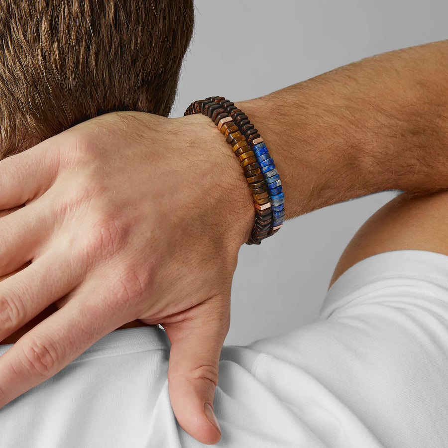 Legno Bracelet in Lapis, Palm & Ebony Wood with Rose Gold Plated Sterling Silver by Tateossian Men's Jewellery Cudworth 