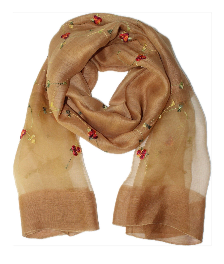 Silk Embroidered Scarf Teddy Sinclair Golden Floral 