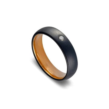 Tungsten Ring - Brushed Grey w/ Polished Rose Gold & CZ Inlay Men's Jewellery DPI Jewellery 
