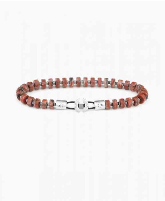 Brontide Beaded Bracelet 6mm - Red Sesame Stone | Silver Men's Jewellery Antell 