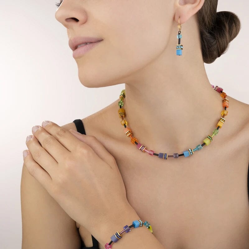 Coeur De Lion GeoCube Bright Rainbow Rose Gold Necklace Women's Jewellery Timesupply 