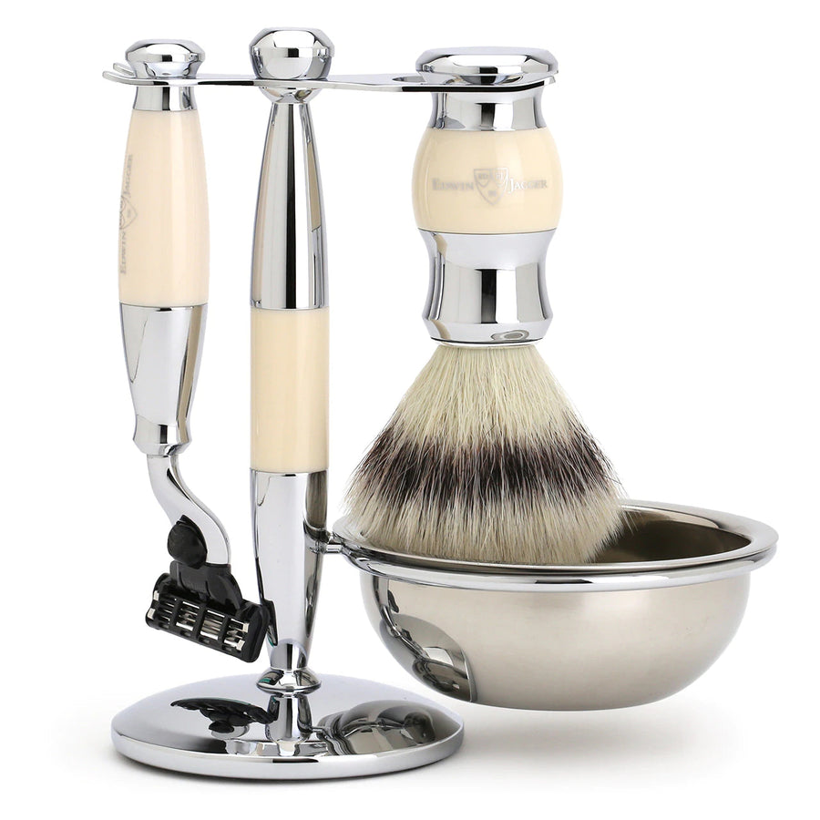 Edwin Jagger 4 Piece Mach3 Shaving Set Shaving Wholesale Grooming Supply Faux Ivory 