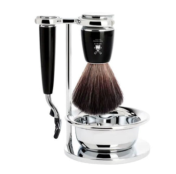 Mühle Rytmo Shaving Set 4 Piece - Mach3 Razor Shaving Barber Brands Black Resin Black Fibre Brush 