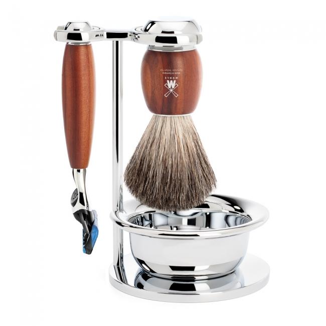Mühle Vivo 4 Piece Shaving Set Shaving Barber Brands Pure Badger Fusion Plum Wood