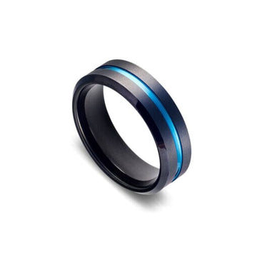 Tungsten Infinity Ring - Brushed IP Black Blue Detail Men's Jewellery DPI Jewellery 