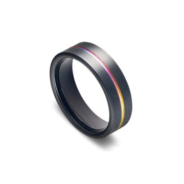 Tungsten Infinity Ring - Brushed IP Black Iridescent Rainbow Detail Men's Jewellery DPI Jewellery 