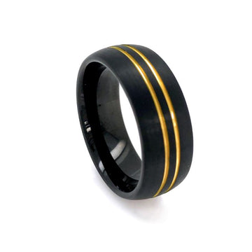 Tungsten Ring - Brushed IP black ring w/gold grooves Mens Jewellery DPI Jewellery 