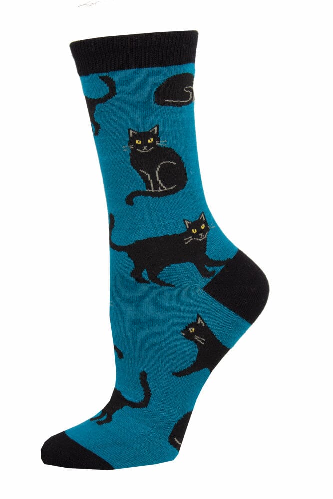 Women's Bamboo Socks Accessories Bobangles Black Cat (Blue) 