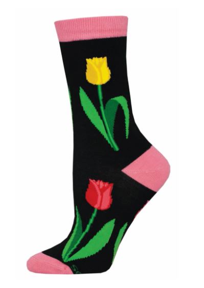 Women's Bamboo Socks Accessories Bobangles Spring Tulip (Black) 