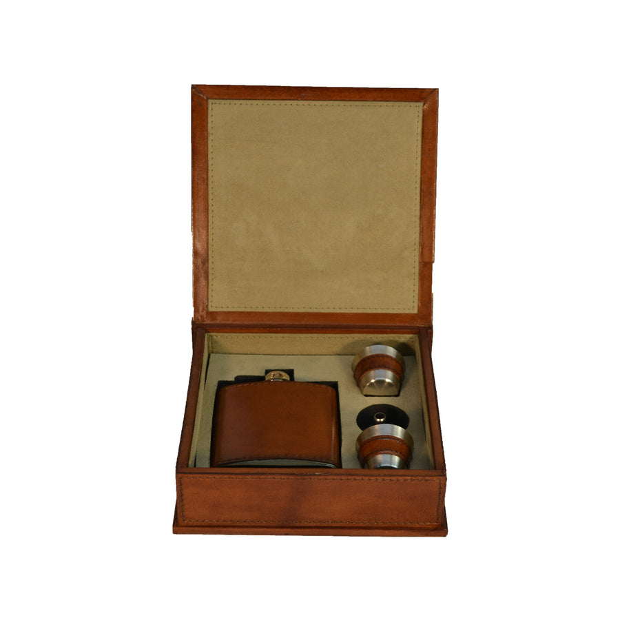 Ernest Leather Hip Flask Set