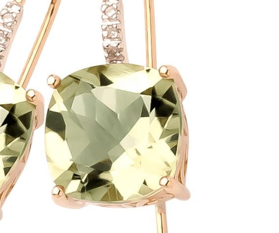 9ct Green Amethyst & Diamond Earrings Gold jewellery Gerrim International 
