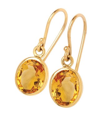 9ct Oval Citrine Hook Earring Gold jewellery Gerrim International 