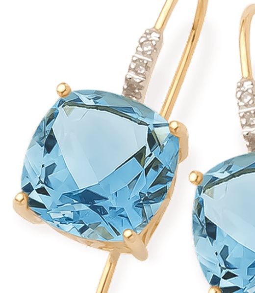 9ct Square Blue Topaz & Diamond Earrings Gold jewellery Gerrim International 