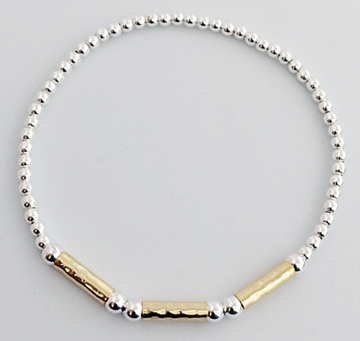 Triple Gold Bar Silver Ball Bracelet
