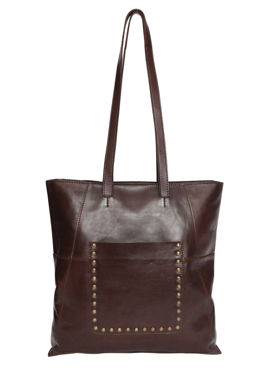 Adrienne Studded Leather Tote Bag Handbag Modapelle Coffee 