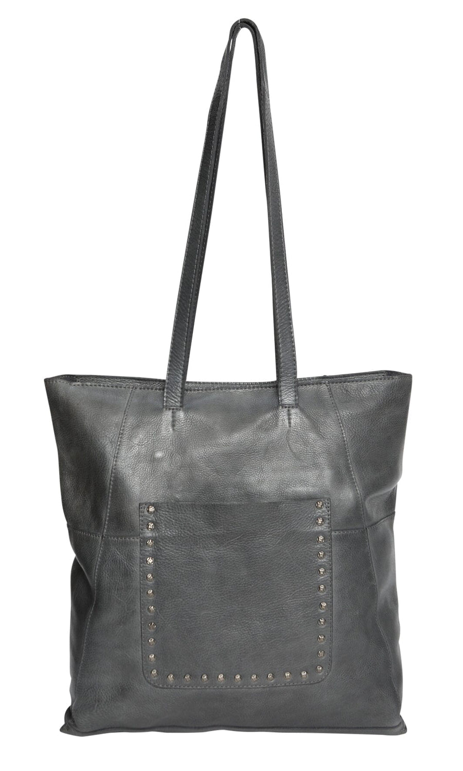 Adrienne Studded Leather Tote Bag Handbag Modapelle Steel Grey 