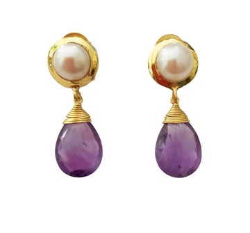 Alexandra Amethyst & Pearl Earrings Earrings Gems and Craft 