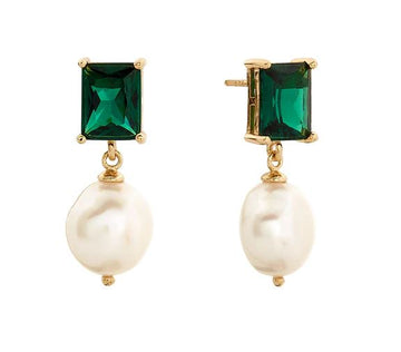 Alluring Emerald Green and Pearl Drop Earrings Sybella 