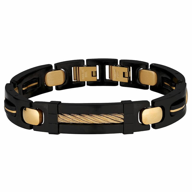 Angus Stainless Steel Bracelet Men's Jewellery TJD Silver Black & Gold 