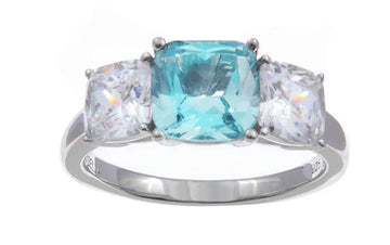 Aqua CZ Square Ring Sybella 