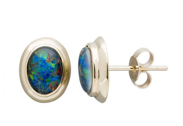 Australian Opal Oval Studs Gold jewellery Paterson Fine Jewellery Opal SIL8x6 