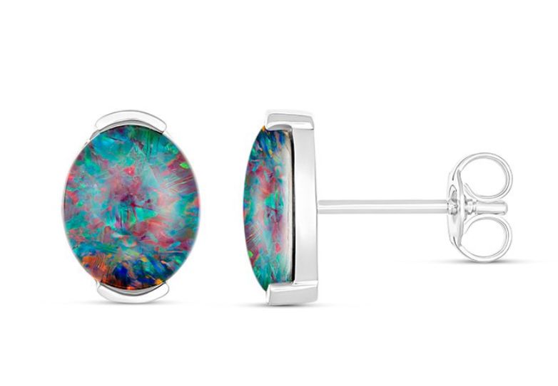 Australian Opal Silver Oval Studs Gold jewellery Paterson Fine Jewellery 