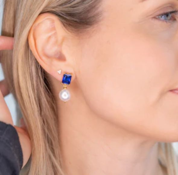 Baguette Blue Pearl Earrings Sybella 