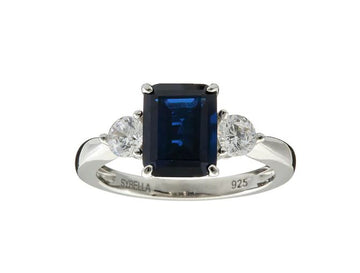 Baguette Cut Dark Blue and White CZ Ring Sybella 