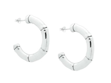 Bamboo Open Silver Hoops Earrings