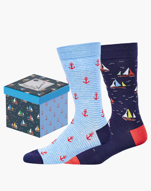 Bamboozled Men's Bamboo Socks 2pk Gift Box - Ships Ahoy Underwear Pussyfoot 