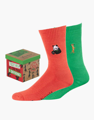 Bamboozled Men's Bamboo Socks 2pk Gift Box - Zoo Conservation Panda & Meerkat Underwear Pussyfoot 