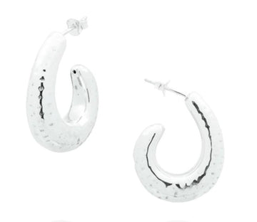 Beaten 3D Silver Open Hoop Earrings 