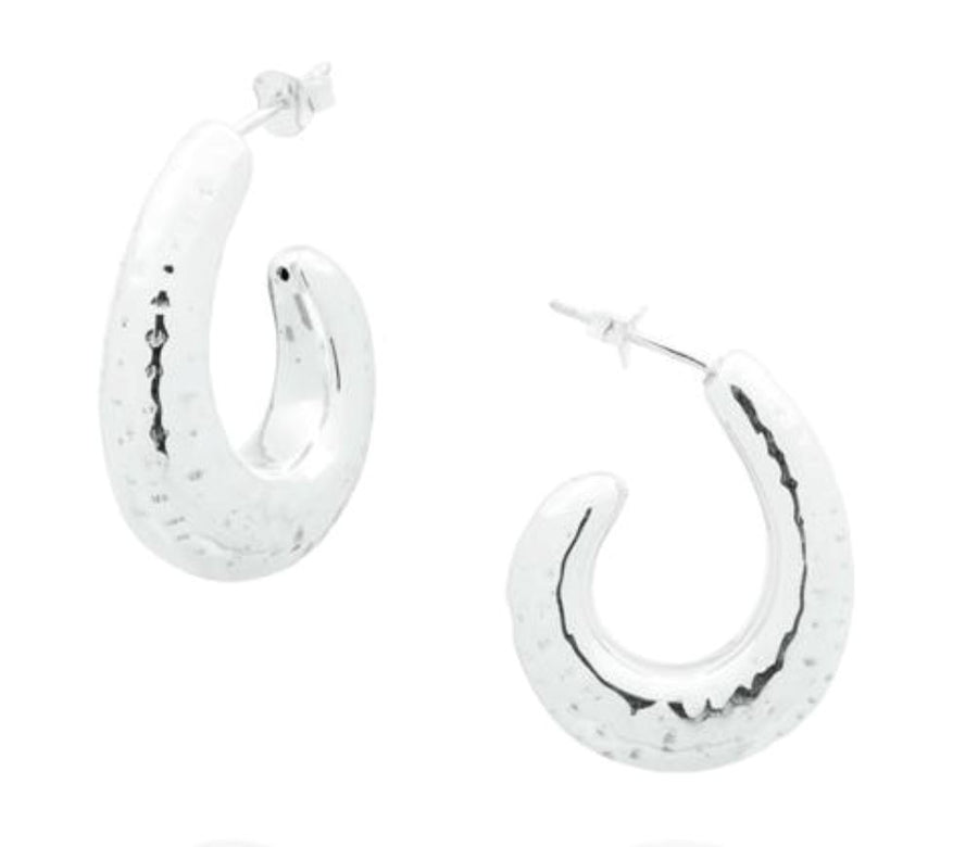 Beaten 3D Silver Open Hoop Earrings 