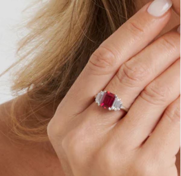 Bright Baguette Ruby CZ Ring Sybella 