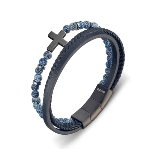 Calais Leather Bracelet DPI Jewellery Black & Blue 