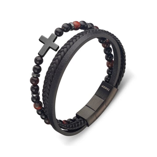 Calais Leather Bracelet DPI Jewellery Black & Red 