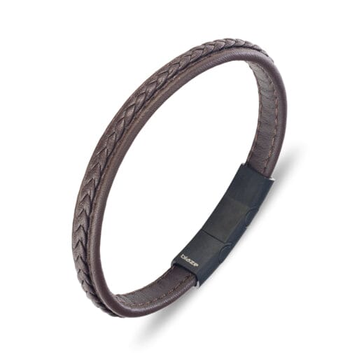 Calo Plaited Leather Bracelet Men's Jewellery DPI Jewellery Brown 19cm 