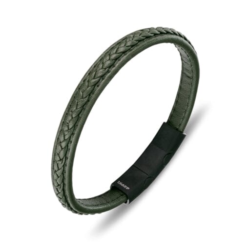 Calo Plaited Leather Bracelet Men's Jewellery DPI Jewellery Green 19cm 