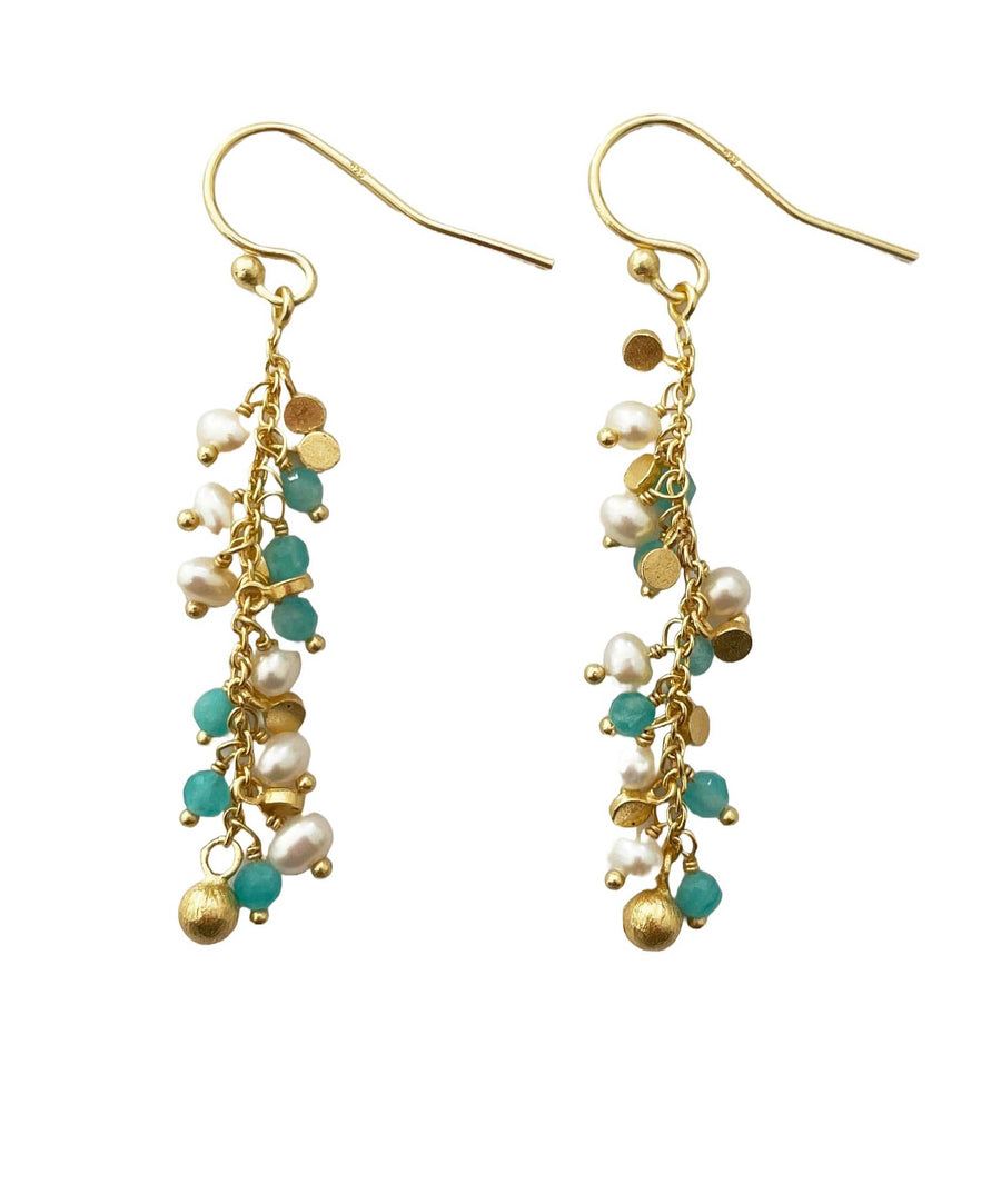 Cascading Chalcedony & Pearl Earrings Earrings Gems and Craft 