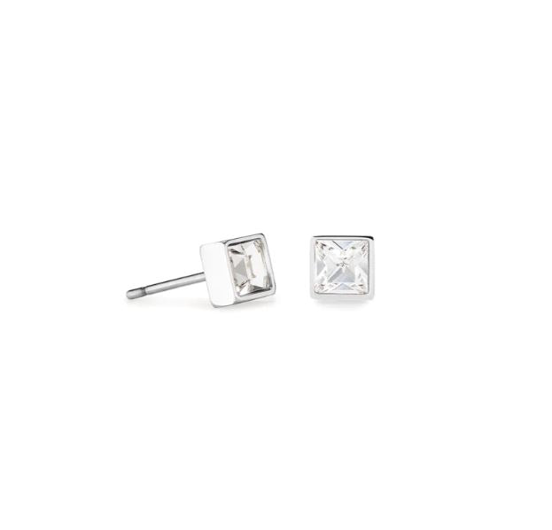 Coeur De Lion Brilliant Square Clear Crystal Silver Earrings 0.5cm Earrings Timesupply 