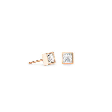 Coeur de Lion Clear Crystal Rose Gold Square Stud Earrings Earrings Timesupply 