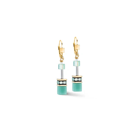 Coeur de Lion GeoCube Gold Turquoise Earrings Women's Jewellery Timesupply 