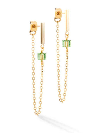 Coeur de Lion Mini GeoCube Green & Gold Chain Earrings Women's Jewellery Timesupply Green Cube 