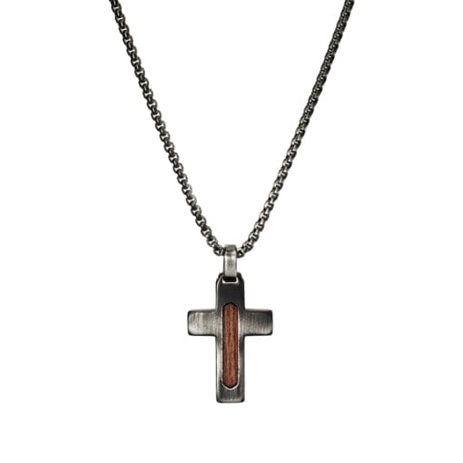 Cristan Stainless Steel & Wood Cross Necklace Men's Jewellery DPI Jewellery 