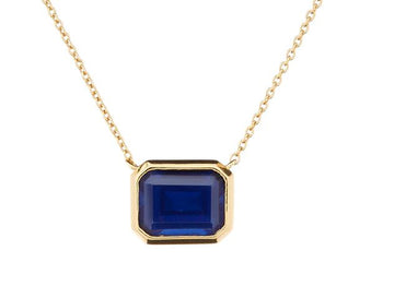 Dark Blue Baguette Gold Necklace Sybella 