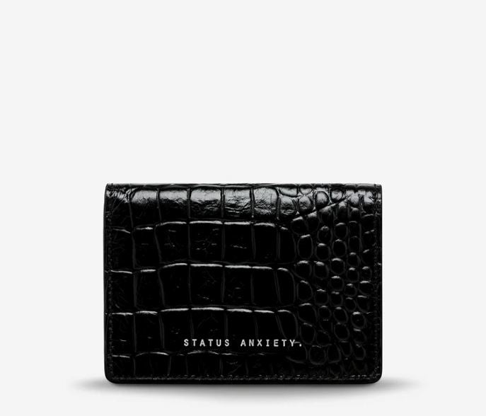 'Easy Does It' Leather Wallet Wallet Status Anxiety Black Croc Emboss 